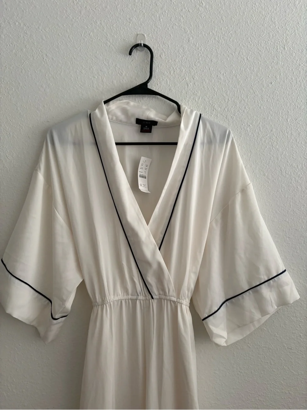 NWT J. Crew Easy-luxe Eco Jumpsuit White with Navy Trim Size Medium
